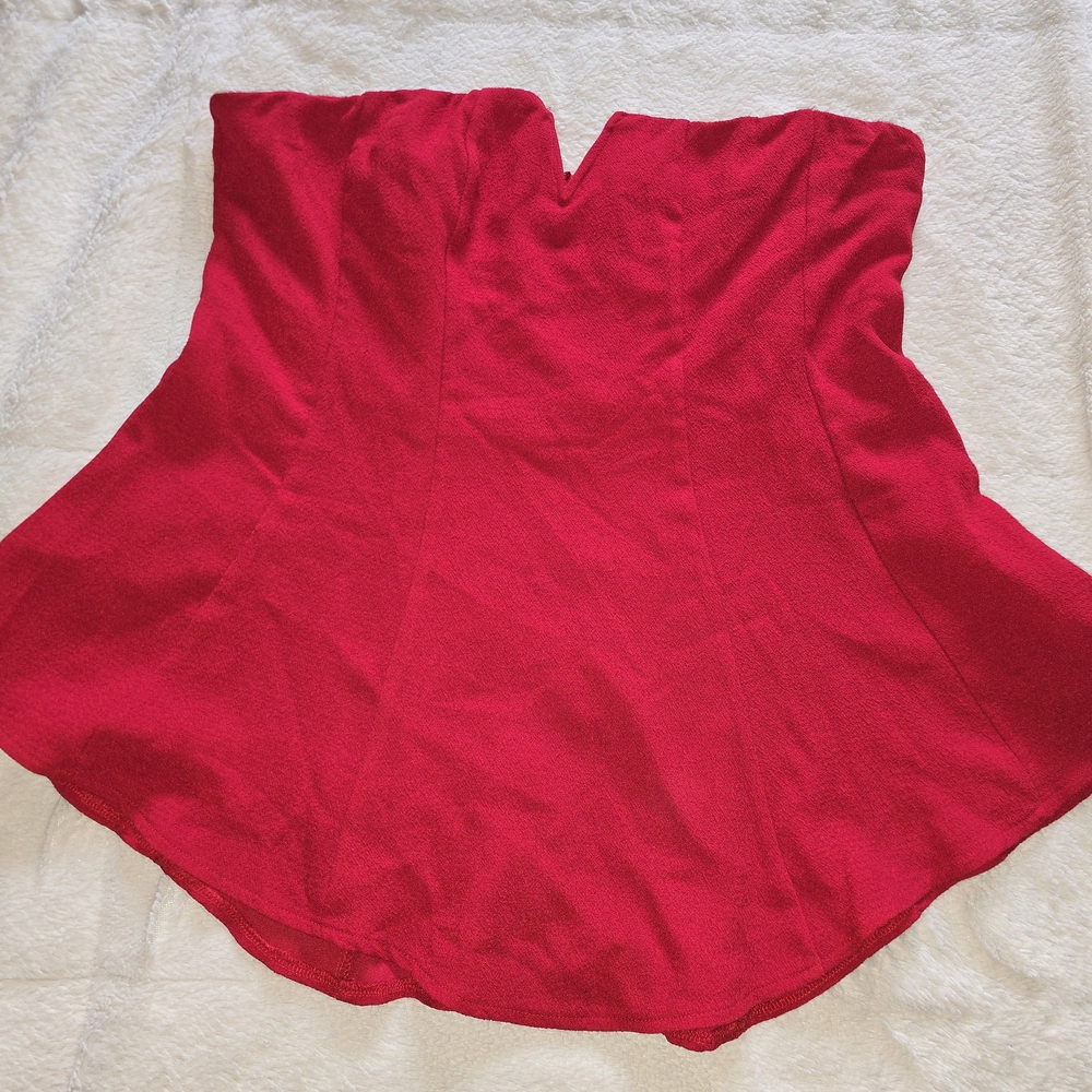 She + Sky Red Strapless Peplum Dress Top